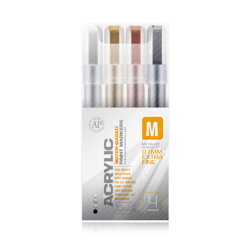 Montana ACRYLIC Marker Set 4er Extra Fine Metallic