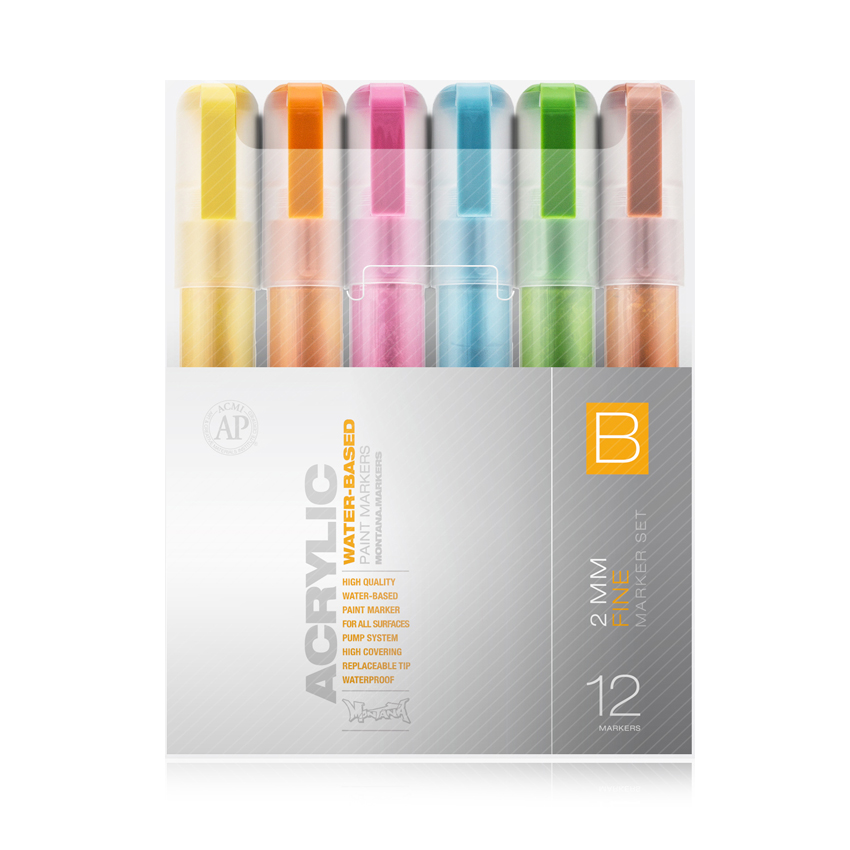 Montana Cans Acrylic Marker Set B, Fine, 12-Colors