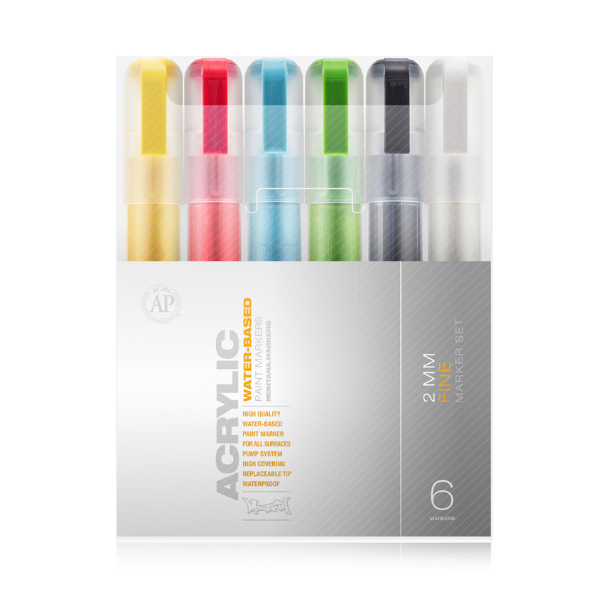 MO-ACRYLIC_MARKER_SET_BASIC_2MM Montana ACRYLIC Marker Set 6er Fine