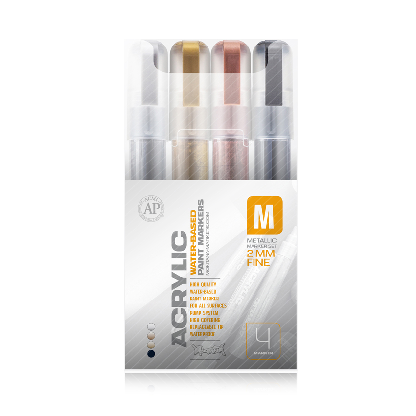 MO-ACRYLIC_MARKER_SET_METALLIC_2MM Montana ACRYLIC Marker Set 4er Fine Metallic