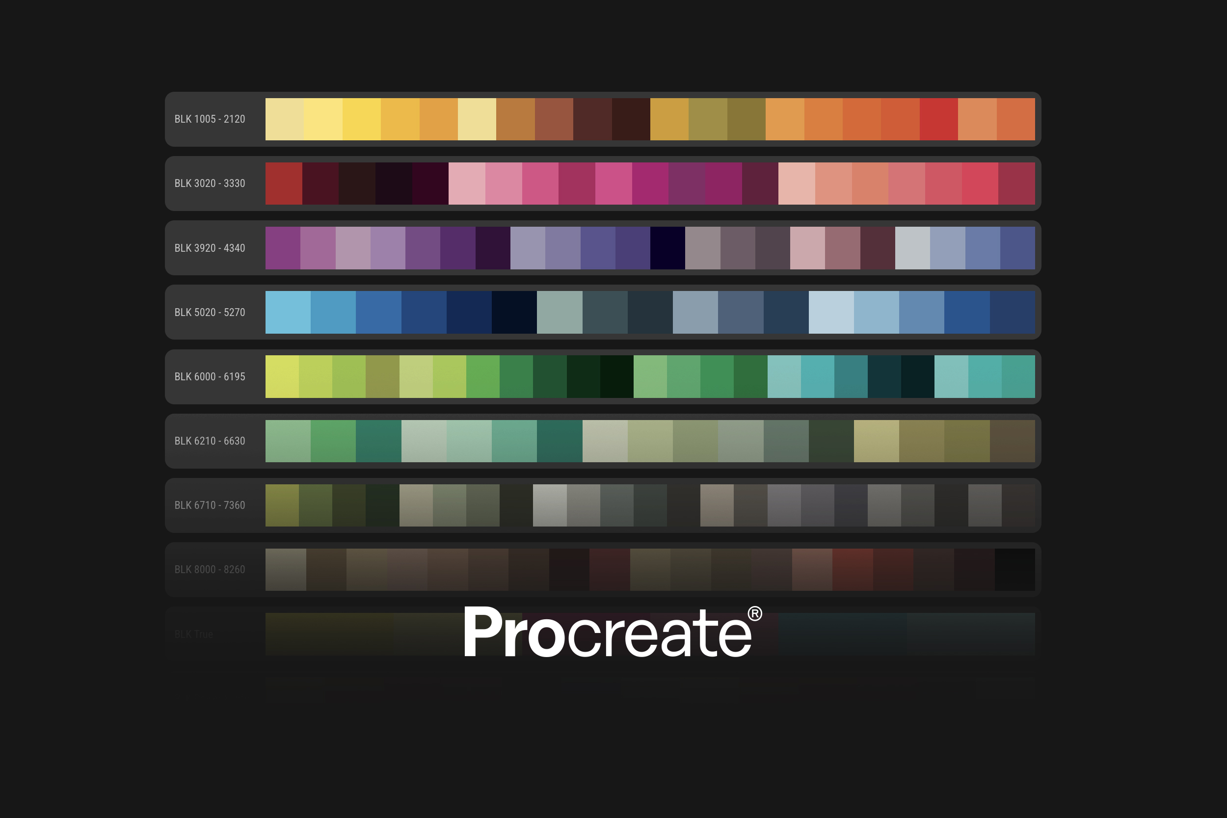 Montana GOLD and BLACK color swatches made for Procreate