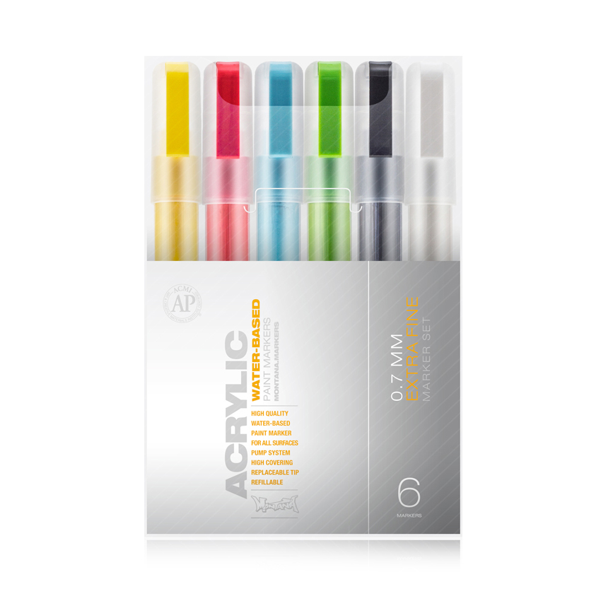 MO-ACRYLIC_MARKER_SET_BASIC_0-7MM Montana ACRYLIC Marker Set 6er Extra Fine