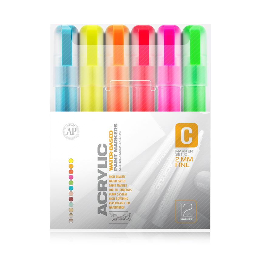 Montana-Cans Montana Acrylic Marker Sets, 12-Marker Set A - 2mm